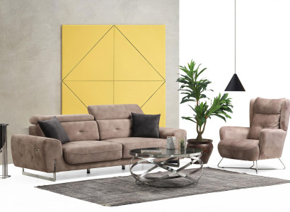 Set 2 pieces Living room Sofa set Three-seater Sofa Couch Modern Armchair Textile